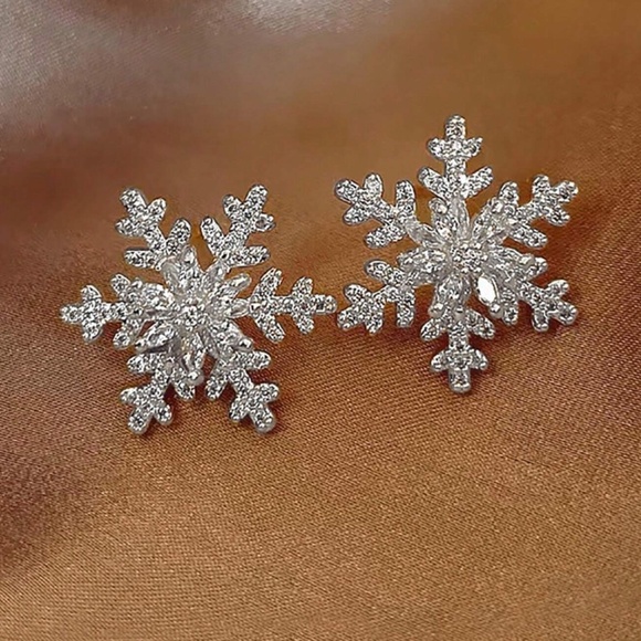 Silver Tone Snowflake Stud Earrings - Picture 4 of 7